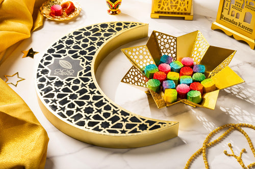 12 Piece Moon Crescent Shaped Box with Artisan Chocolates for Ramadan