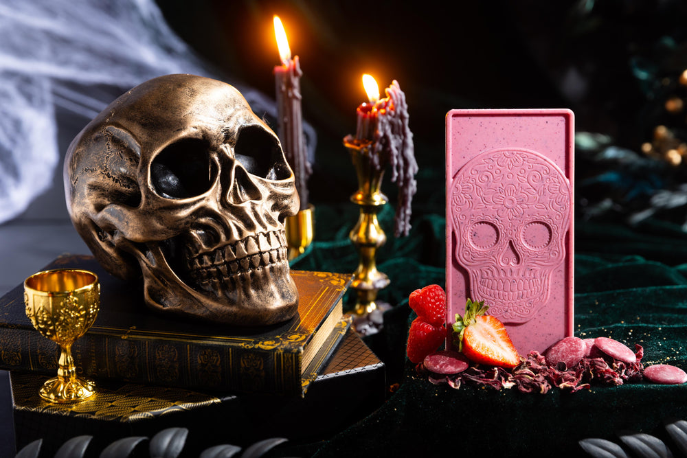 Berry Hibiscus artisan chocolate bar featuring handcrafted premium chocolate infused with berry and hibiscus flavors.