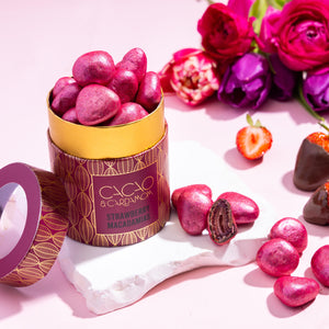 A selection of dark chocolate covered dried strawberries 