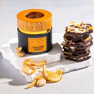Close-up of Citrus Almond Mendiants with roasted almonds and premium chocolate.