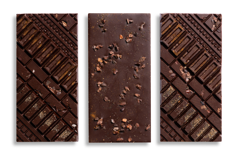 Top view of the Coffee & Cardamom Artisan Bar showcasing handcrafted premium chocolate infused with coffee and aromatic cardamom by Cacao & Cardamom.