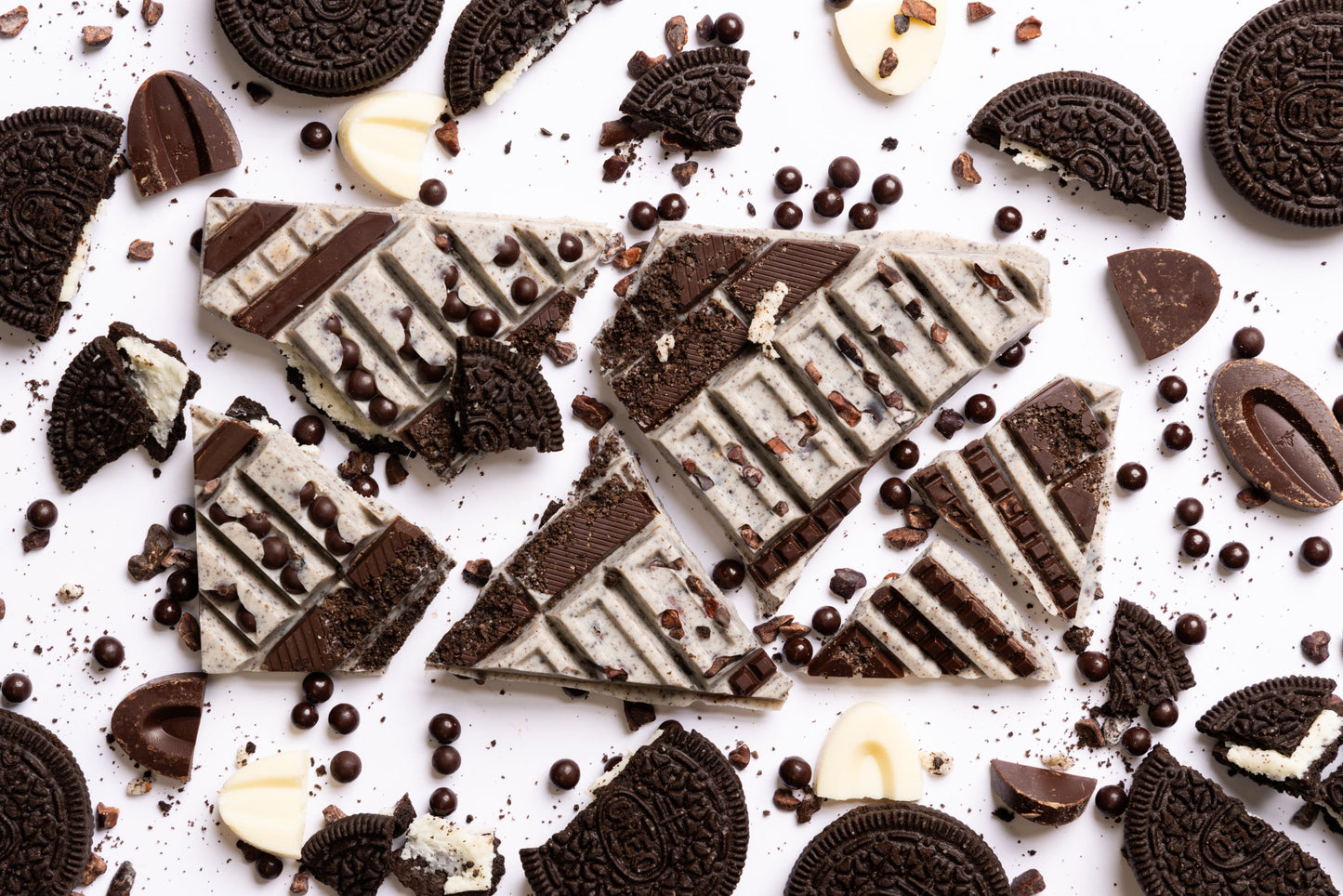 Unwrapped Cookies & Cream Artisan Bar displaying handcrafted gourmet chocolate.