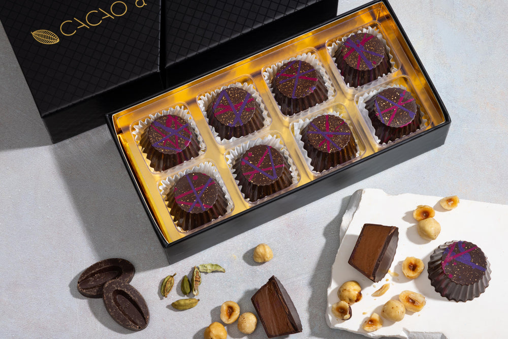 Dark Chocolate Hazelnut Cups, 8 piece box