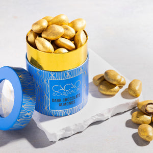 Dark Chocolate Almond dragees featuring roasted almonds coated in rich premium dark chocolate.