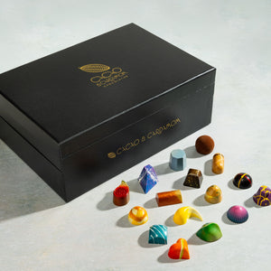 Deluxe Chocolate Gift Box featuring an assortment of handcrafted luxury artisan chocolates by Cacao & Cardamom.