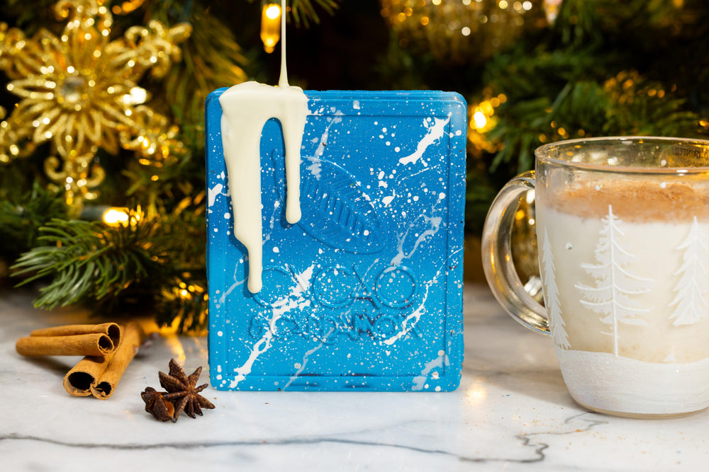 Eggnog Artisan Bar featuring handcrafted premium chocolate inspired by the classic holiday eggnog flavor by Cacao & Cardamom.