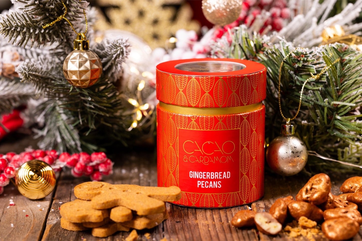 Gingerbread Spiced Pecans featuring roasted pecans coated with festive gingerbread spices by Cacao & Cardamom.