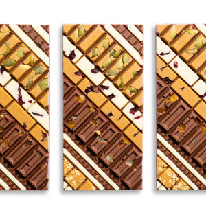Close-up of the Harvest Crunch Artisan Bar highlighting handcrafted chocolate and crunchy toppings.