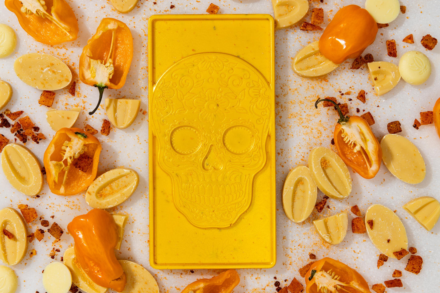 Close-up of the Mango Habanero artisan chocolate bar showcasing premium handcrafted chocolate.