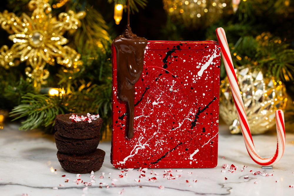 Peppermint Brownie Artisan Bar featuring handcrafted premium chocolate with rich brownie and peppermint flavors by Cacao & Cardamom.