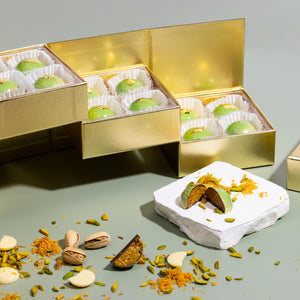Gold gift box with green Pistachio kanfeh chocolate box 