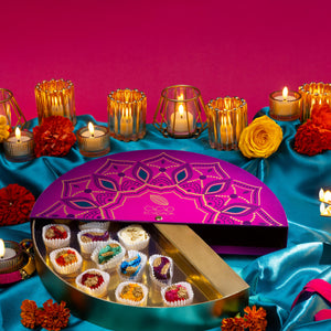Gourmet Chocolate Box filled with mithai inspired chocolates for diwali