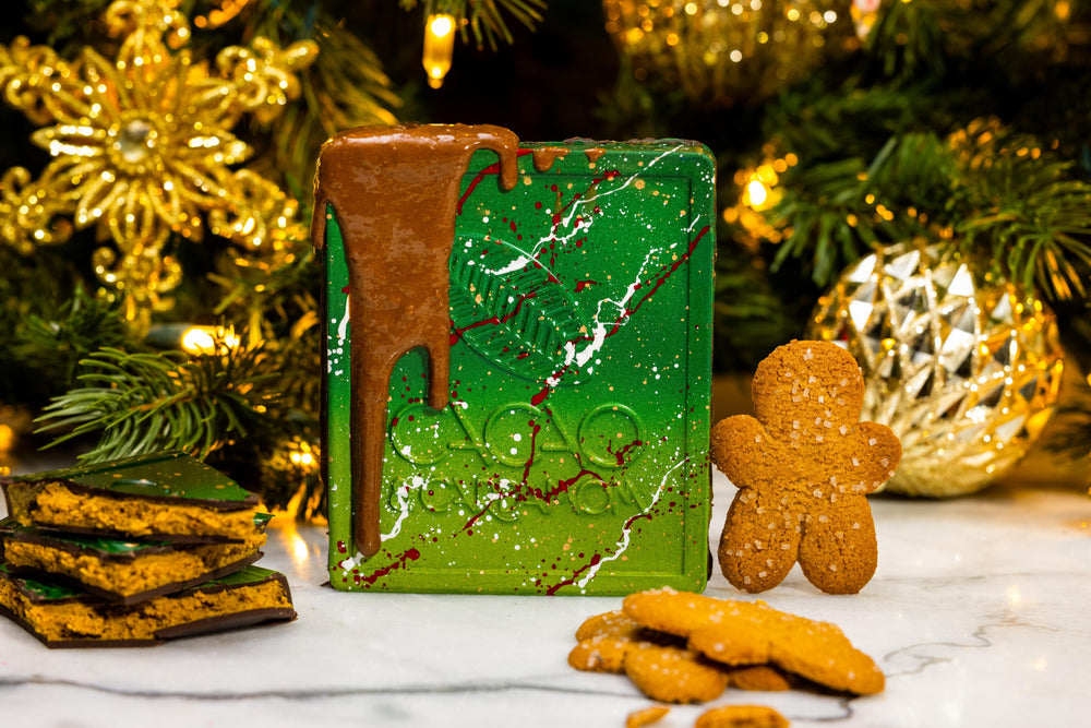 Santa's Milk & Cookies Artisan Bar featuring handcrafted premium chocolate inspired by the classic holiday treat.