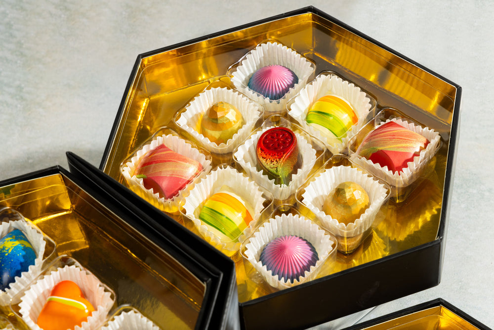 Signature Chocolate Tasting Gift Set 36-piece beautifully presented for luxury gifting and chocolate tasting.