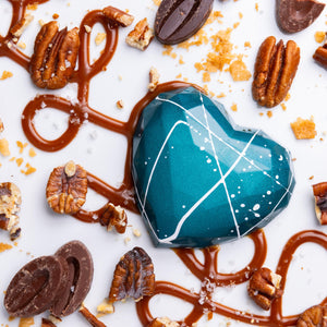 A heart-shaped Texas Pecan Caramel Chocolate Bar 