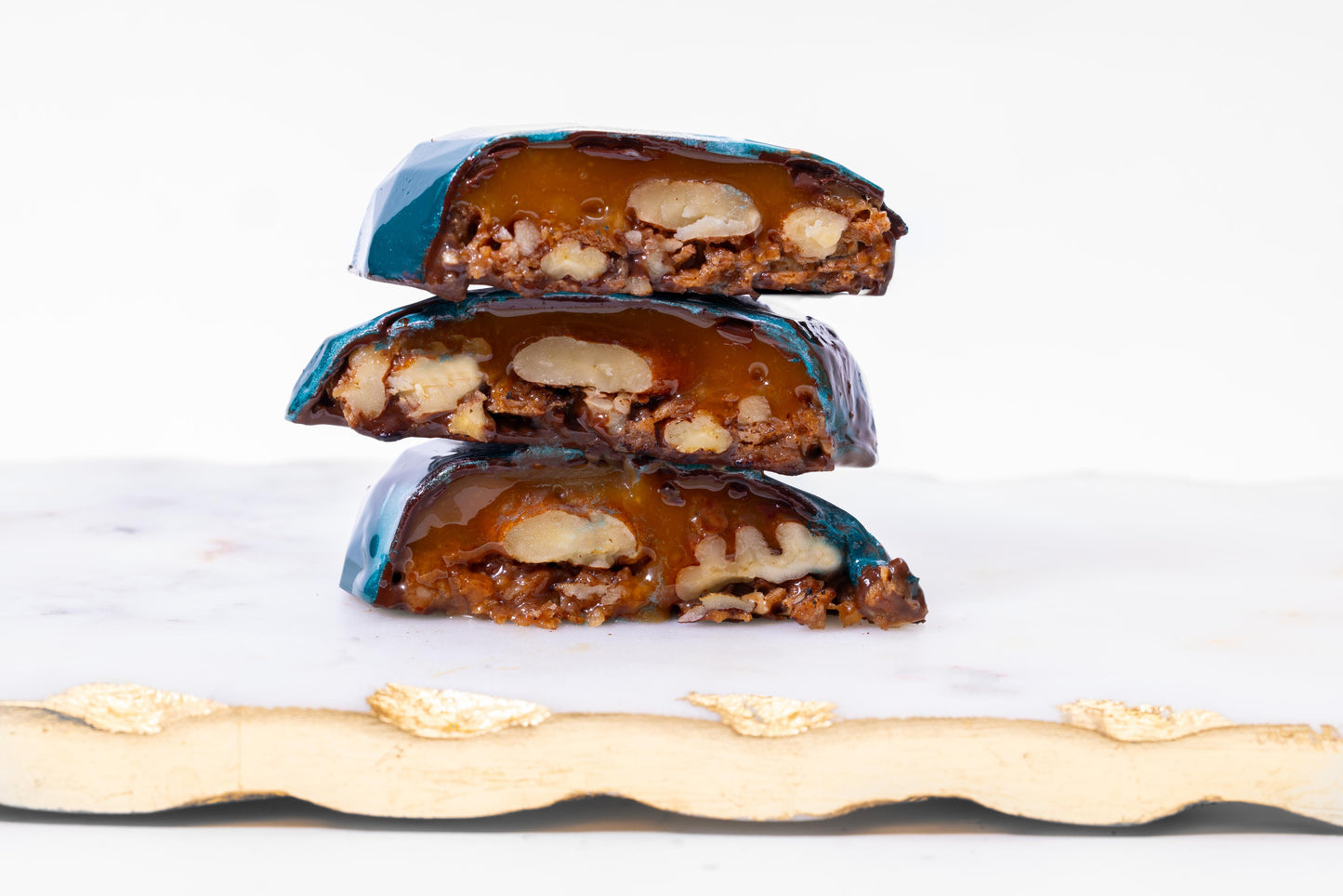 Artisan Texas Pecan Caramel Chocolate bar Cutaway