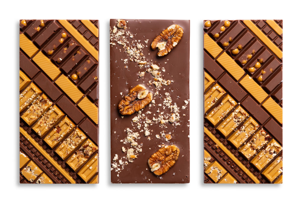 Texas Pecan Artisan Bar beautifully presented for gourmet chocolate gifting.