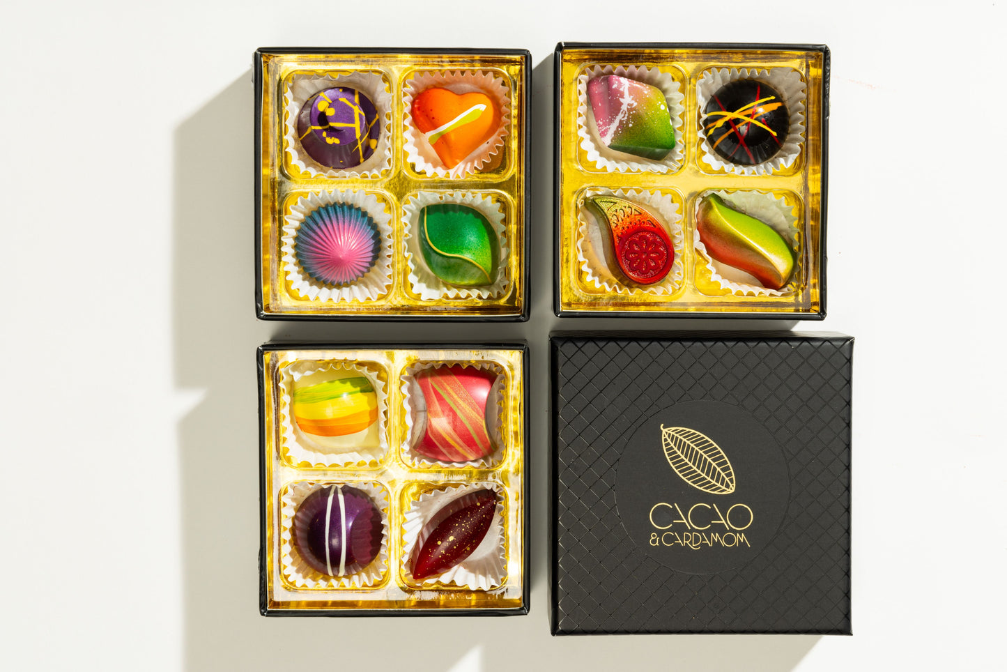 Premium Three Tier Dozen Signature Collection 12-piece luxury gift box packaging by Cacao & Cardamom.