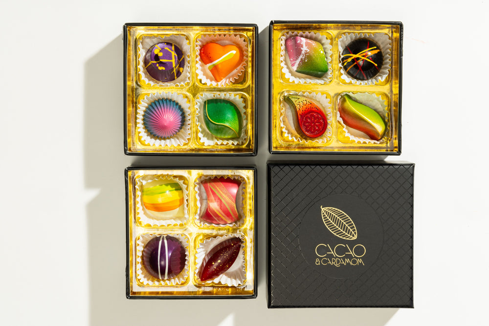 Premium Three Tier Dozen Signature Collection 12-piece luxury gift box packaging by Cacao & Cardamom.