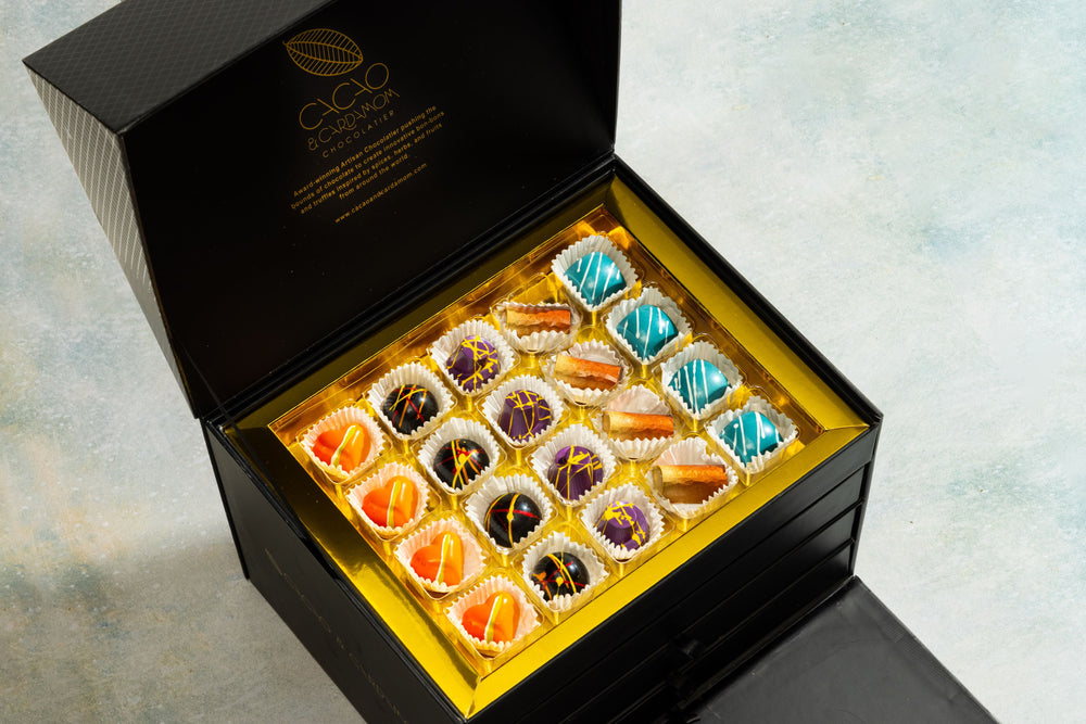 Ultimate Bon-Bon Collection 80-piece artisan chocolates beautifully presented for gourmet gifting.