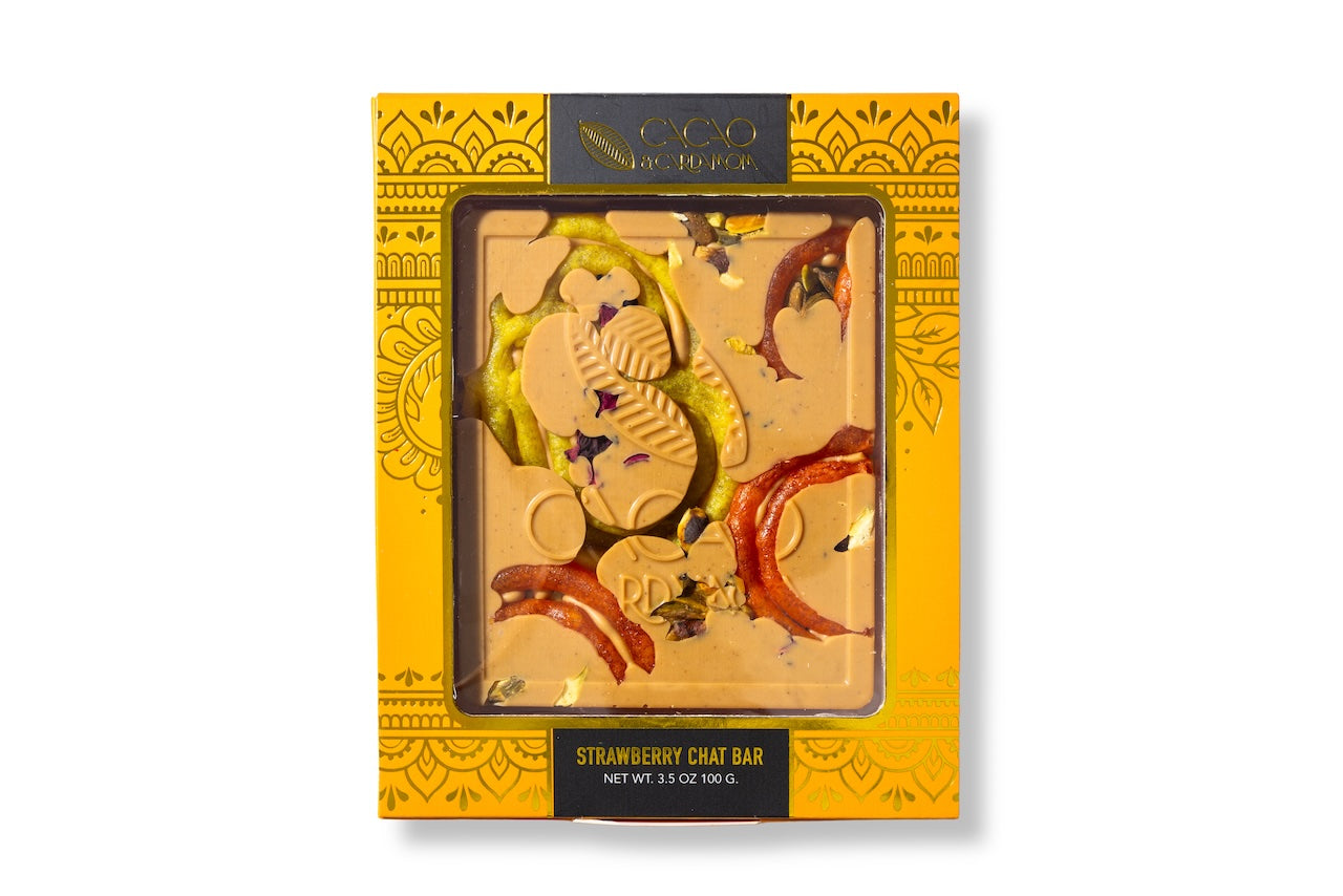Close-up of the Jalebi Baby artisan chocolate bar with premium chocolate details.