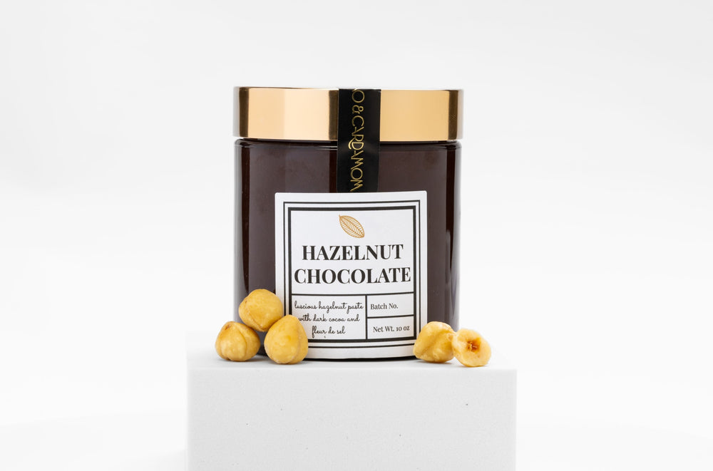 Hazelnut Chocolate Spread crafted with premium chocolate and roasted hazelnuts by Cacao & Cardamom.