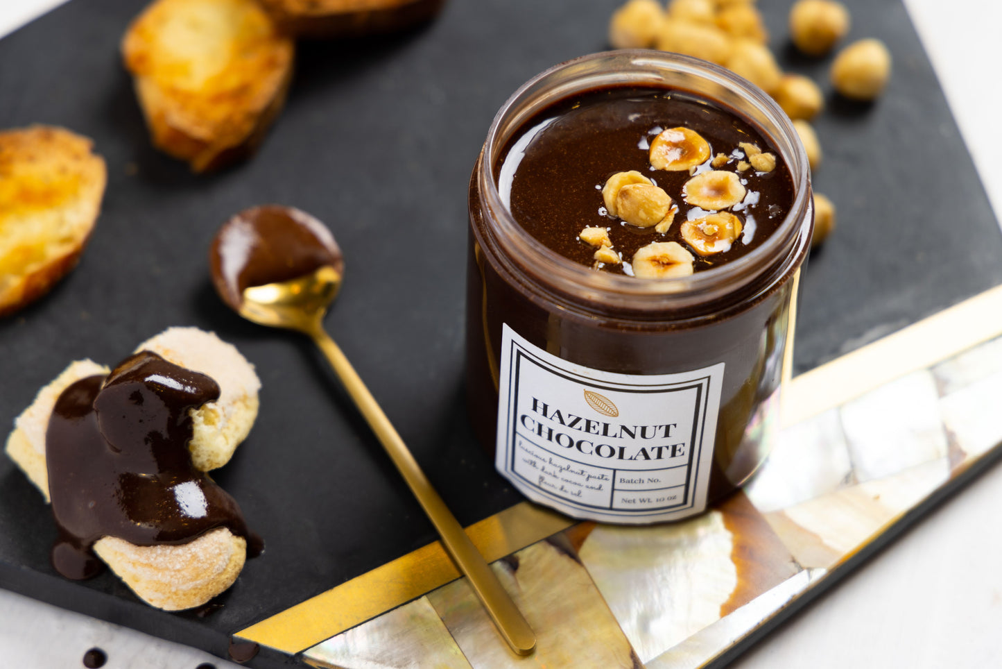 Close-up of the Hazelnut Chocolate Spread highlighting its smooth chocolate and hazelnut blend.