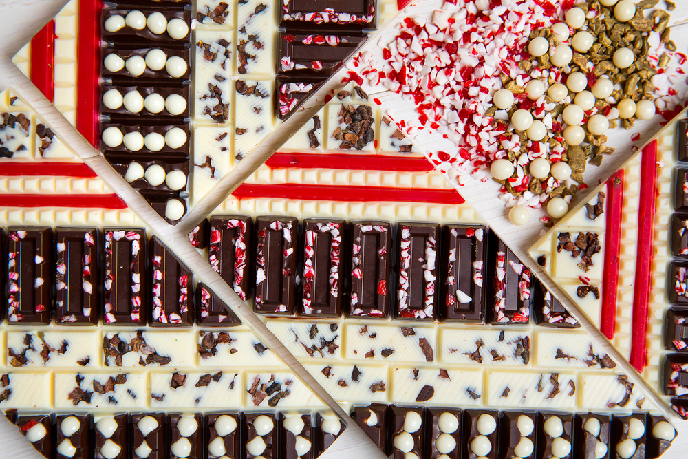 Peppermint Bar(k) featuring handcrafted premium chocolate layered with festive peppermint pieces by Cacao & Cardamom.